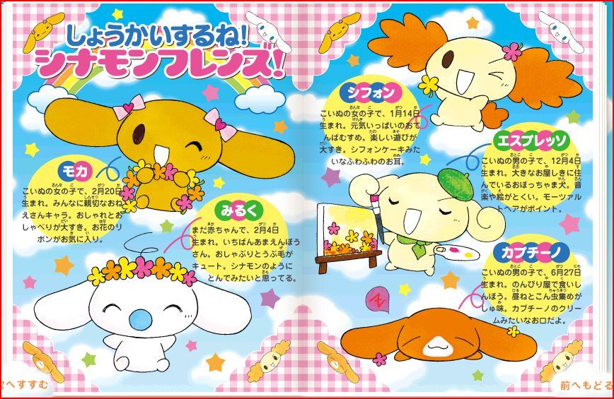 Character descriptions of the characters in the manga Fluffy, Fluffy Cinnamoroll in japanese