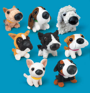 Product image of The Dog Mcdonald's toys, showing a terrier,basset hound,poodle,boxer,collie,bulldog,chihuahua, and rottweiler 